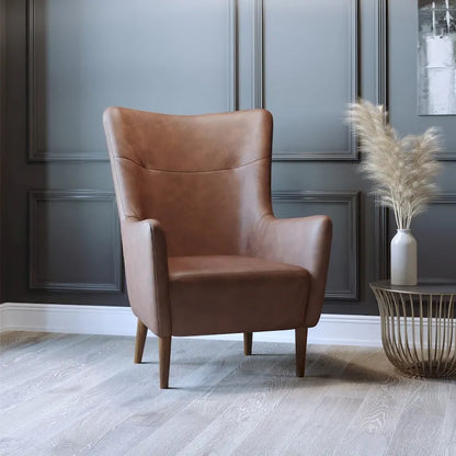 Fauteuil d'appoint à oreilles rembourré, style commercial, avec structure et pieds en bois - 84,4 cm (P) x 75,6 cm (L) x 104,8 cm (H)