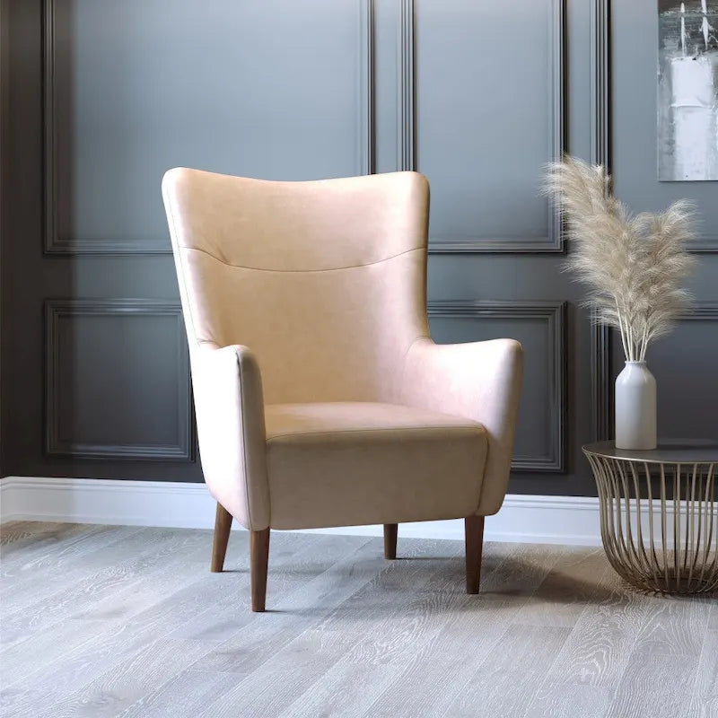 Fauteuil d'appoint à oreilles rembourré, style commercial, avec structure et pieds en bois - 84,4 cm (P) x 75,6 cm (L) x 104,8 cm (H)