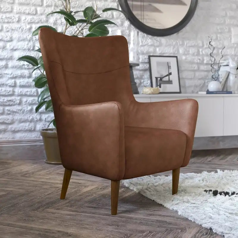 Fauteuil d'appoint à oreilles rembourré, style commercial, avec structure et pieds en bois - 84,4 cm (P) x 75,6 cm (L) x 104,8 cm (H)
