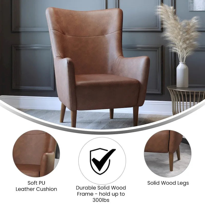 Fauteuil d'appoint à oreilles rembourré, style commercial, avec structure et pieds en bois - 84,4 cm (P) x 75,6 cm (L) x 104,8 cm (H)