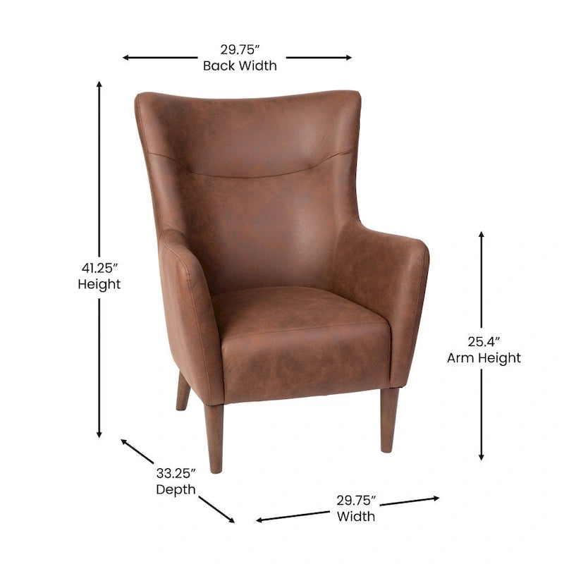 Fauteuil d'appoint à oreilles rembourré, style commercial, avec structure et pieds en bois - 84,4 cm (P) x 75,6 cm (L) x 104,8 cm (H)