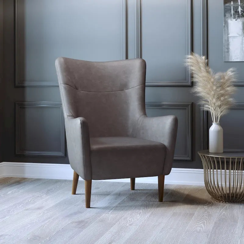 Fauteuil d'appoint à oreilles rembourré, style commercial, avec structure et pieds en bois - 84,4 cm (P) x 75,6 cm (L) x 104,8 cm (H)