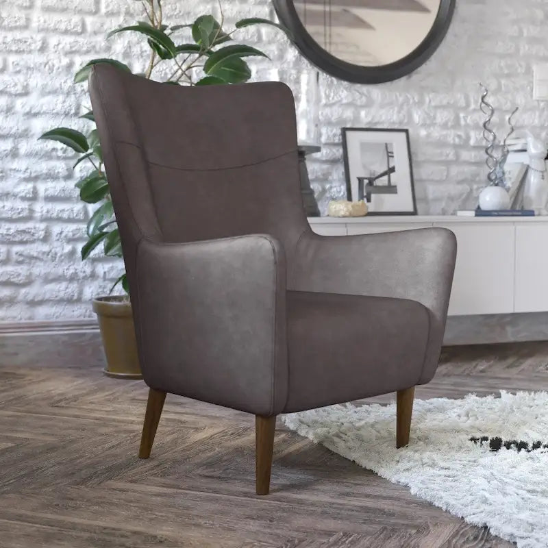 Fauteuil d'appoint à oreilles rembourré, style commercial, avec structure et pieds en bois - 84,4 cm (P) x 75,6 cm (L) x 104,8 cm (H)