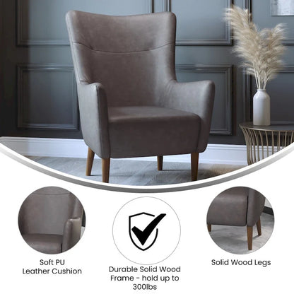 Fauteuil d'appoint à oreilles rembourré, style commercial, avec structure et pieds en bois - 84,4 cm (P) x 75,6 cm (L) x 104,8 cm (H)