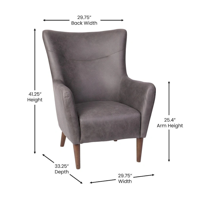Fauteuil d'appoint à oreilles rembourré, style commercial, avec structure et pieds en bois - 84,4 cm (P) x 75,6 cm (L) x 104,8 cm (H)