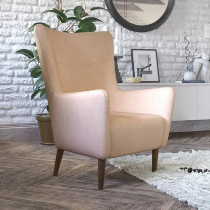 Fauteuil d'appoint à oreilles rembourré, style commercial, avec structure et pieds en bois - 84,4 cm (P) x 75,6 cm (L) x 104,8 cm (H)