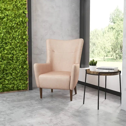Fauteuil d'appoint à oreilles rembourré, style commercial, avec structure et pieds en bois - 84,4 cm (P) x 75,6 cm (L) x 104,8 cm (H)
