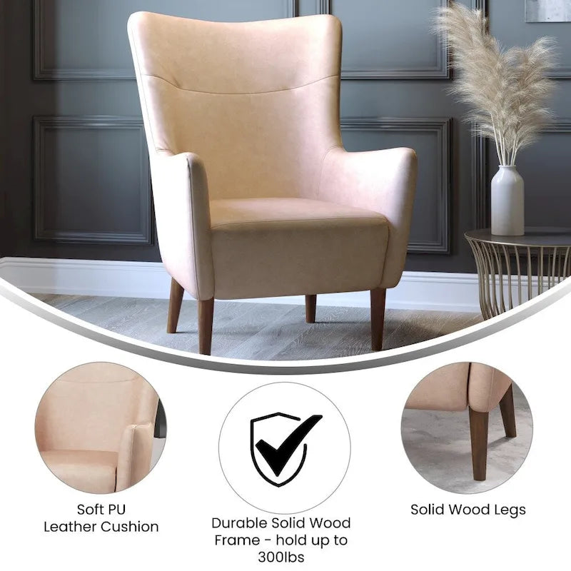 Fauteuil d'appoint à oreilles rembourré, style commercial, avec structure et pieds en bois - 84,4 cm (P) x 75,6 cm (L) x 104,8 cm (H)