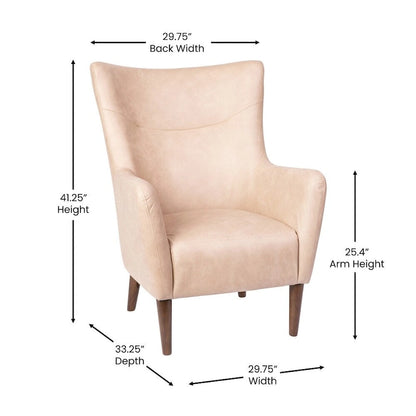 Fauteuil d'appoint à oreilles rembourré, style commercial, avec structure et pieds en bois - 84,4 cm (P) x 75,6 cm (L) x 104,8 cm (H)