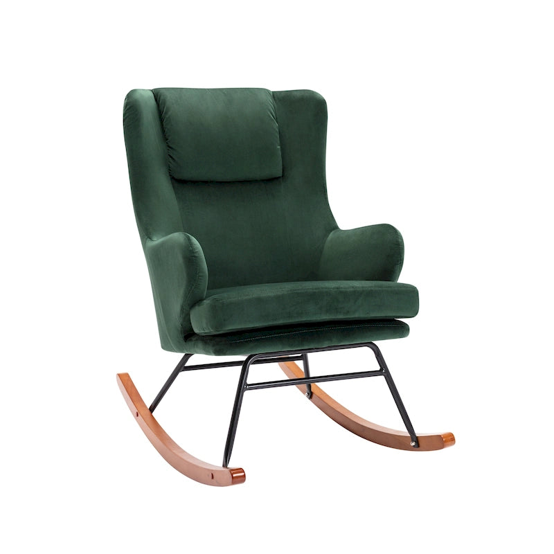 Fauteuil à bascule d'appoint Porthos Home Dax, velours, bois d'hévéa et pieds en acier