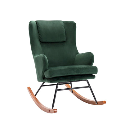 Fauteuil à bascule d'appoint Porthos Home Dax, velours, bois d'hévéa et pieds en acier
