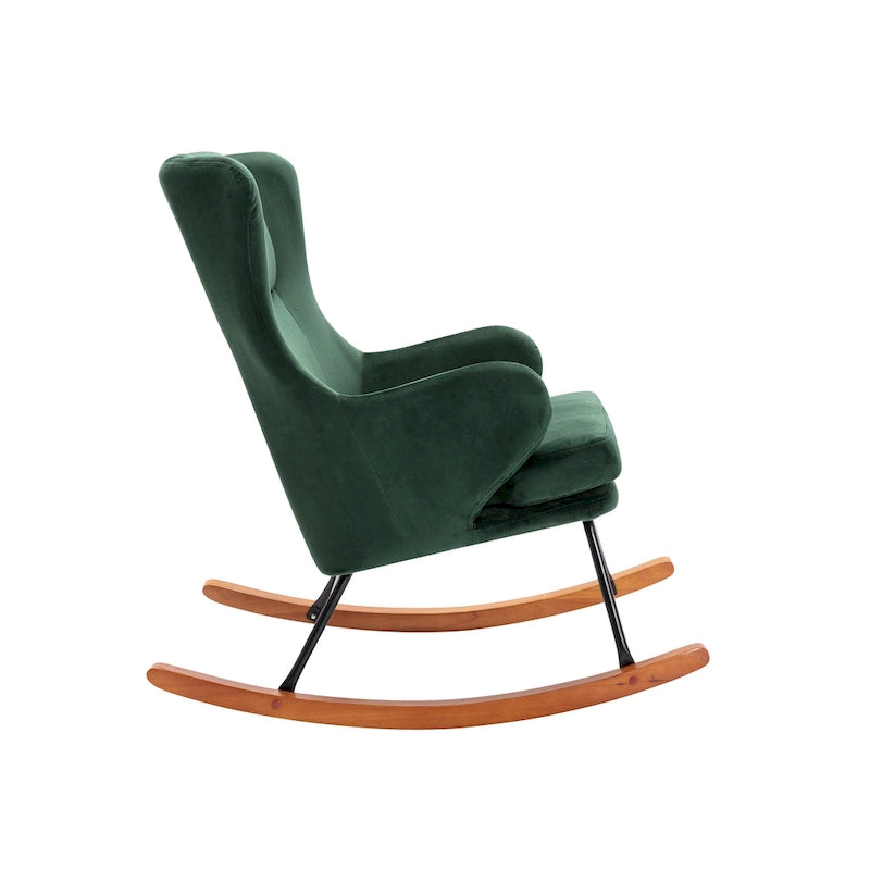Fauteuil à bascule d'appoint Porthos Home Dax, velours, bois d'hévéa et pieds en acier