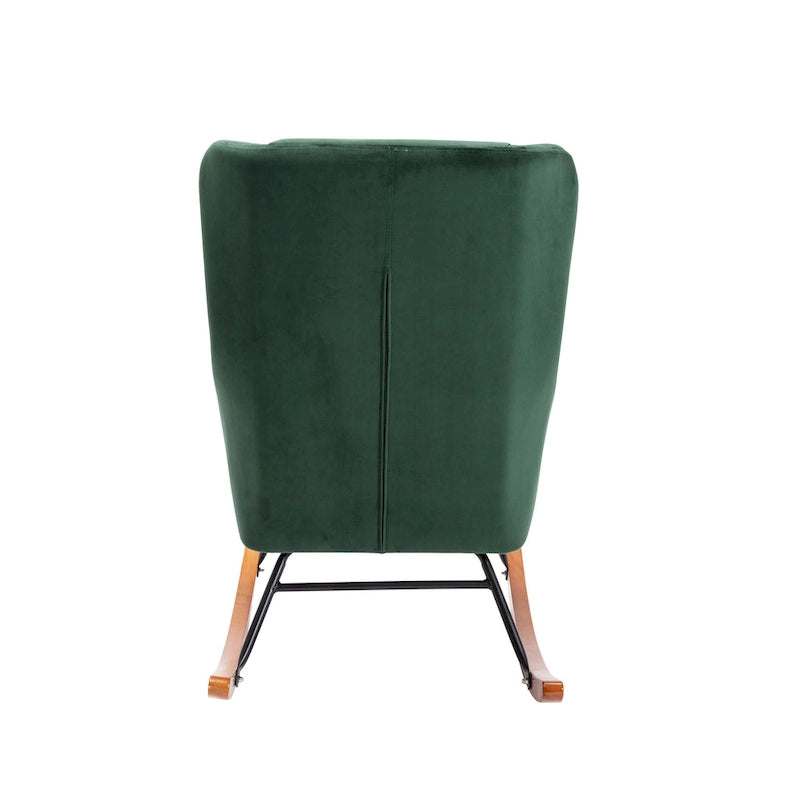 Fauteuil à bascule d'appoint Porthos Home Dax, velours, bois d'hévéa et pieds en acier