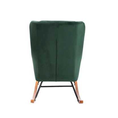 Fauteuil à bascule d'appoint Porthos Home Dax, velours, bois d'hévéa et pieds en acier