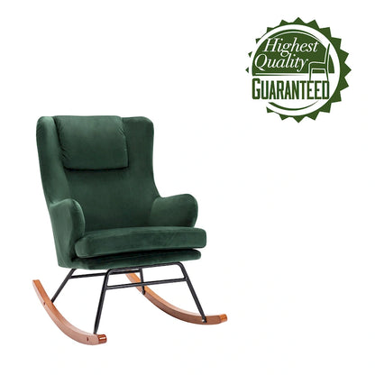Fauteuil à bascule d'appoint Porthos Home Dax, velours, bois d'hévéa et pieds en acier