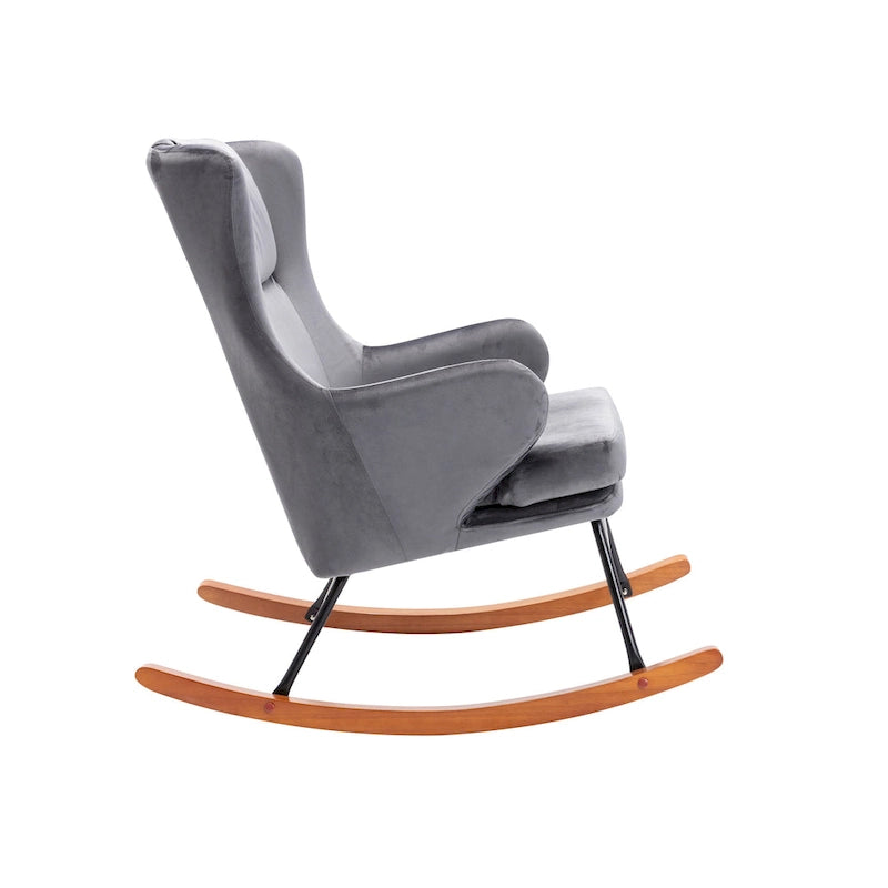 Fauteuil à bascule d'appoint Porthos Home Dax, velours, bois d'hévéa et pieds en acier