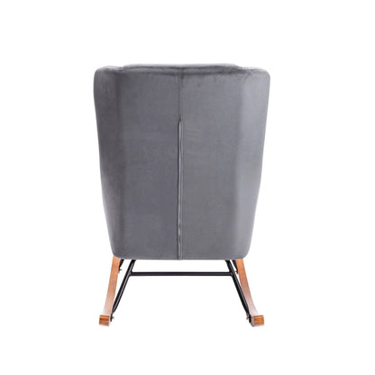 Fauteuil à bascule d'appoint Porthos Home Dax, velours, bois d'hévéa et pieds en acier