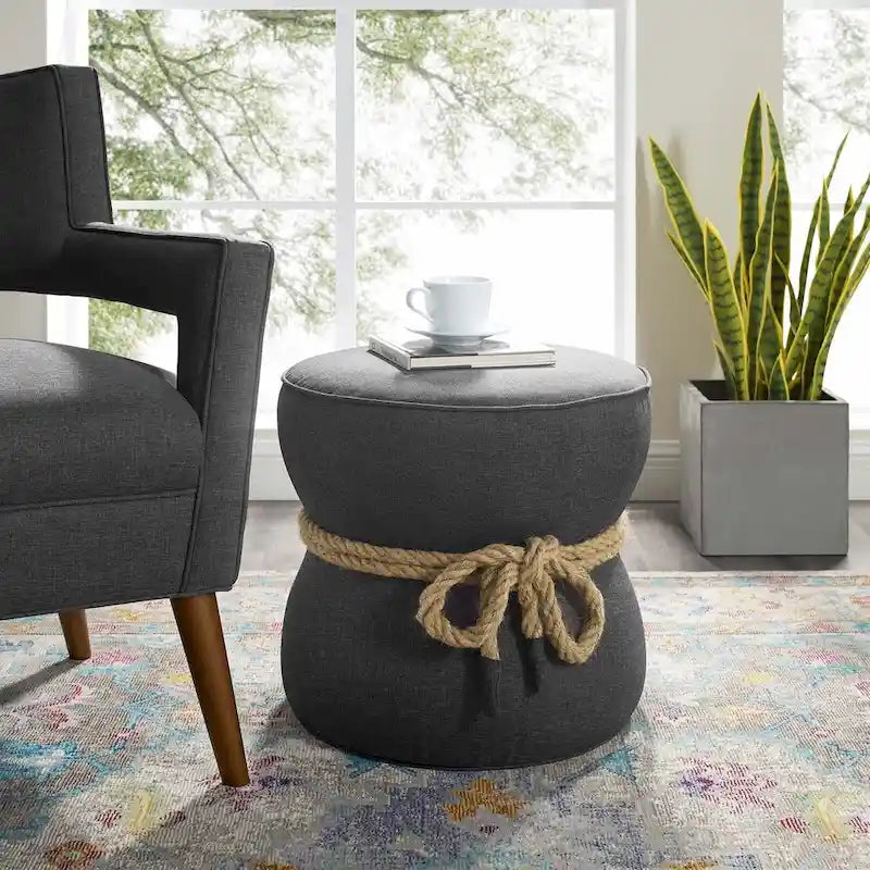 Pouf rembourré en tissu à motif de corde nautique Beat