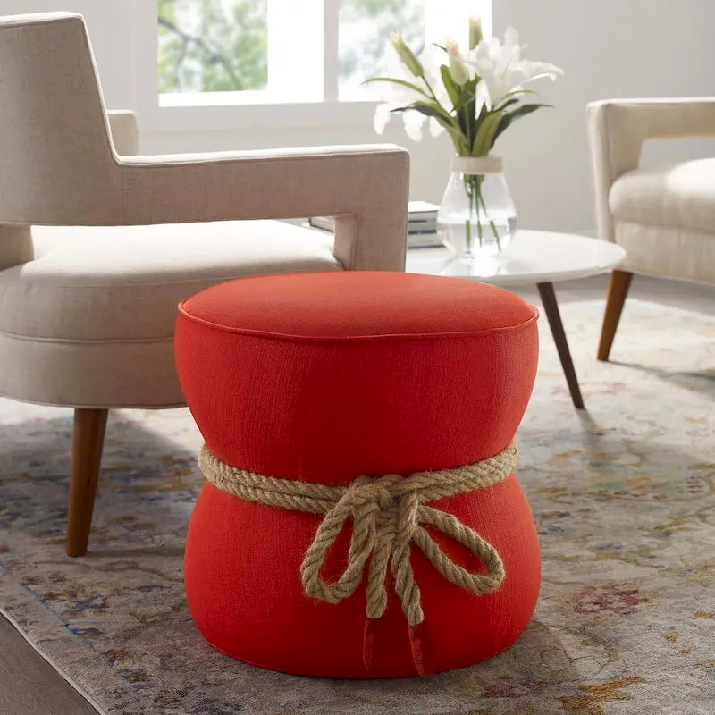 Pouf rembourré en tissu à motif de corde nautique Beat