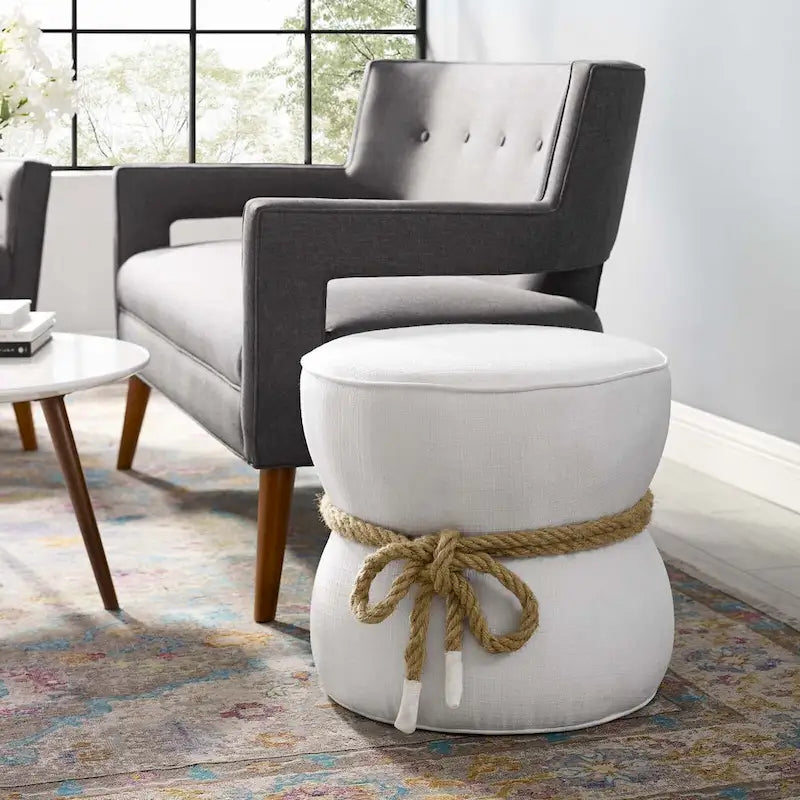 Pouf rembourré en tissu à motif de corde nautique Beat