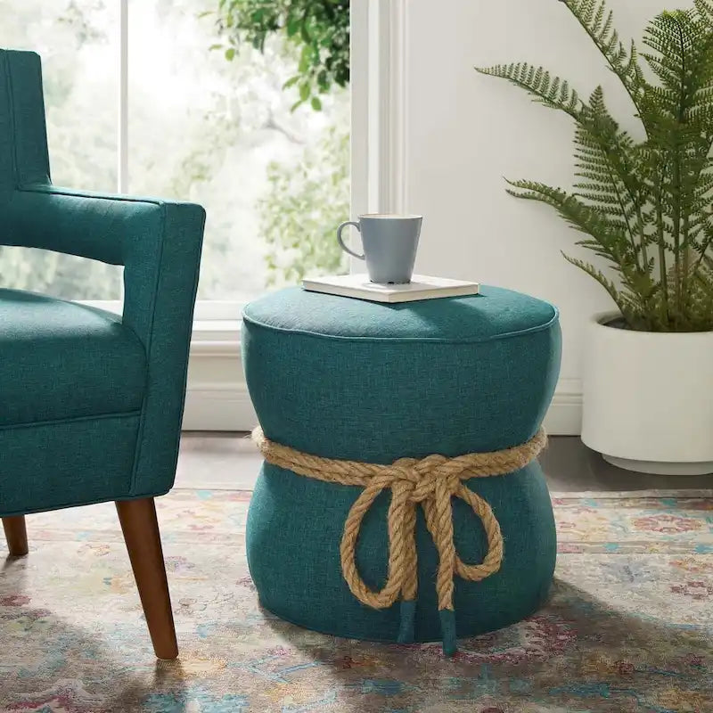 Pouf rembourré en tissu à motif de corde nautique Beat