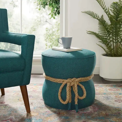 Pouf rembourré en tissu à motif de corde nautique Beat