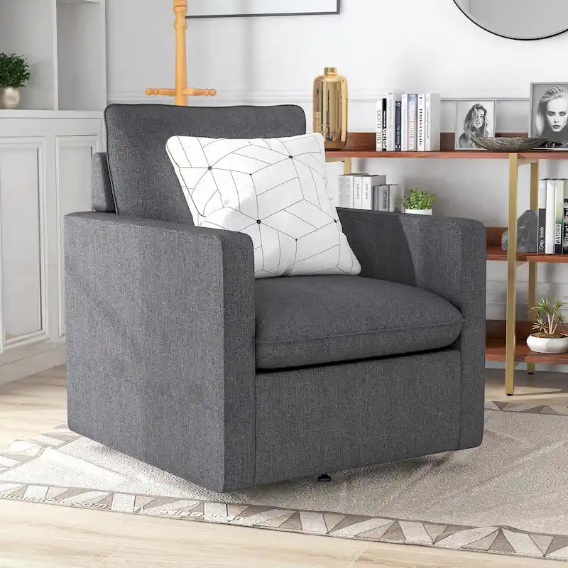 Fauteuil pivotant Kamile Transitional en lin avec dossier rembourré, par Furniture of America