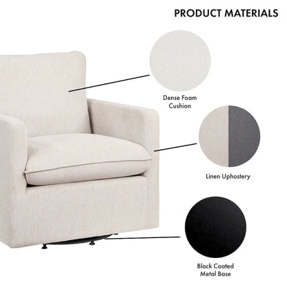 Fauteuil pivotant Kamile Transitional en lin avec dossier rembourré, par Furniture of America