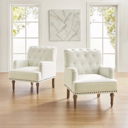 Ensemble de 2 fauteuils d'appoint Geltrude traditionnels rembourrés avec dossier capitonné, par HULALA HOME