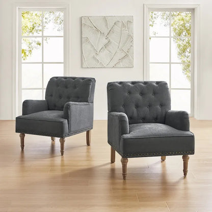 Ensemble de 2 fauteuils d'appoint Geltrude traditionnels rembourrés avec dossier capitonné, par HULALA HOME