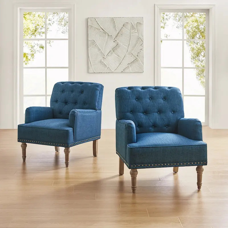 Ensemble de 2 fauteuils d'appoint Geltrude traditionnels rembourrés avec dossier capitonné, par HULALA HOME