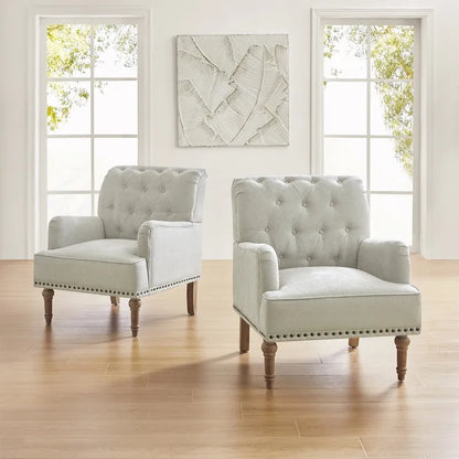 Ensemble de 2 fauteuils d'appoint Geltrude traditionnels rembourrés avec dossier capitonné, par HULALA HOME