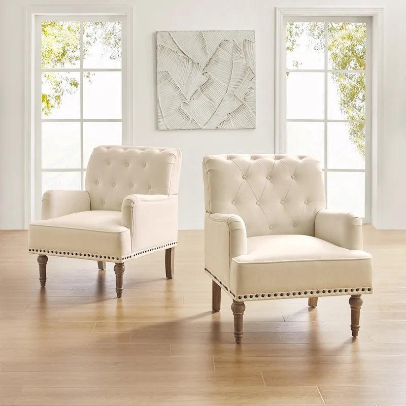Ensemble de 2 fauteuils d'appoint Geltrude traditionnels rembourrés avec dossier capitonné, par HULALA HOME
