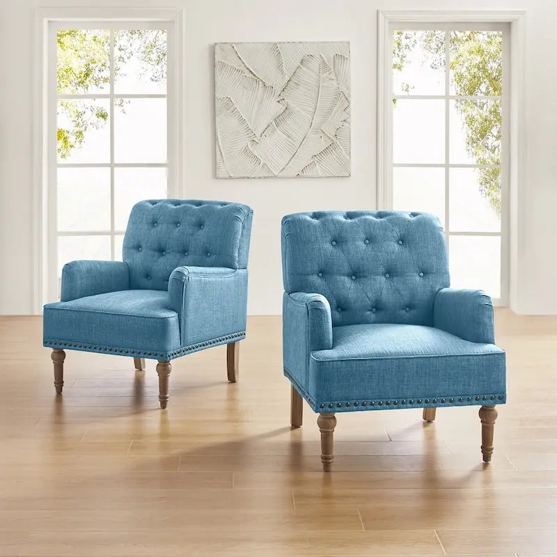 Ensemble de 2 fauteuils d'appoint Geltrude traditionnels rembourrés avec dossier capitonné, par HULALA HOME