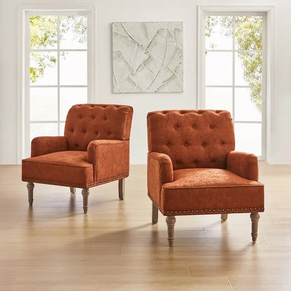 Ensemble de 2 fauteuils d'appoint Geltrude traditionnels rembourrés avec dossier capitonné, par HULALA HOME