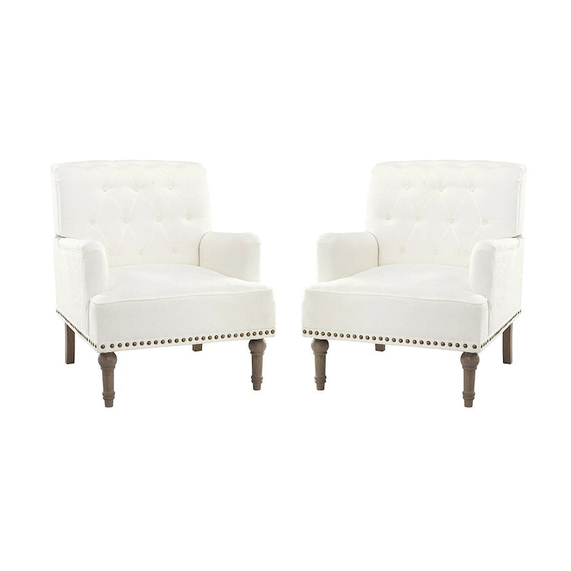 Ensemble de 2 fauteuils d'appoint Geltrude traditionnels rembourrés avec dossier capitonné, par HULALA HOME