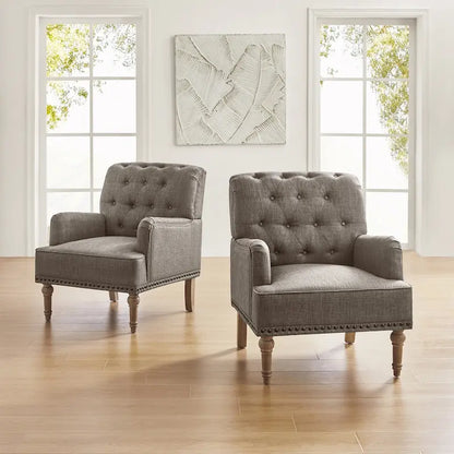 Ensemble de 2 fauteuils d'appoint Geltrude traditionnels rembourrés avec dossier capitonné, par HULALA HOME