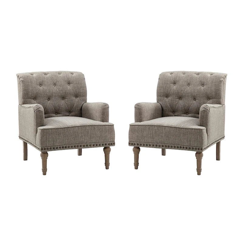 Ensemble de 2 fauteuils d'appoint Geltrude traditionnels rembourrés avec dossier capitonné, par HULALA HOME