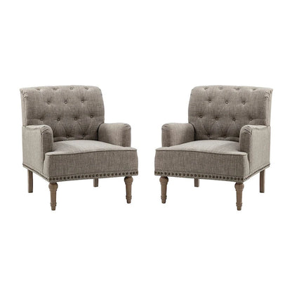 Ensemble de 2 fauteuils d'appoint Geltrude traditionnels rembourrés avec dossier capitonné, par HULALA HOME