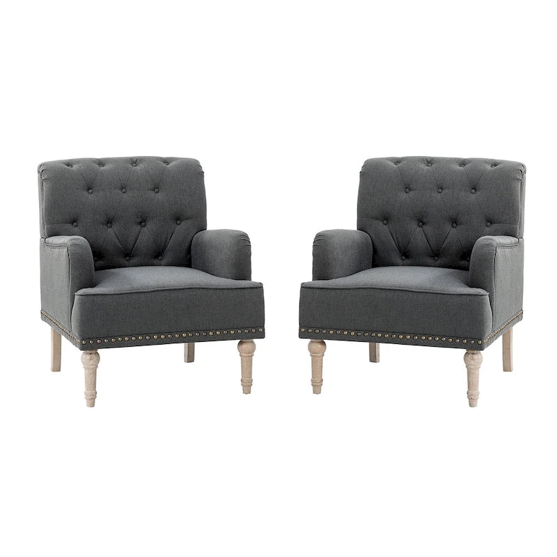Ensemble de 2 fauteuils d'appoint Geltrude traditionnels rembourrés avec dossier capitonné, par HULALA HOME