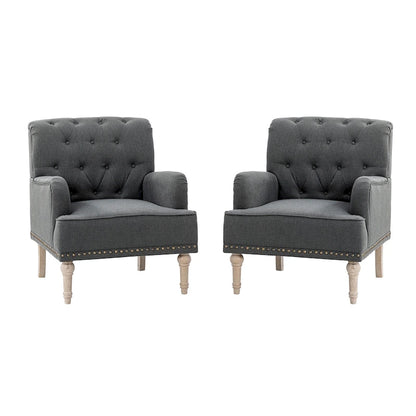 Ensemble de 2 fauteuils d'appoint Geltrude traditionnels rembourrés avec dossier capitonné, par HULALA HOME