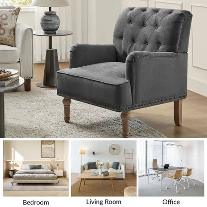 Ensemble de 2 fauteuils d'appoint Geltrude traditionnels rembourrés avec dossier capitonné, par HULALA HOME