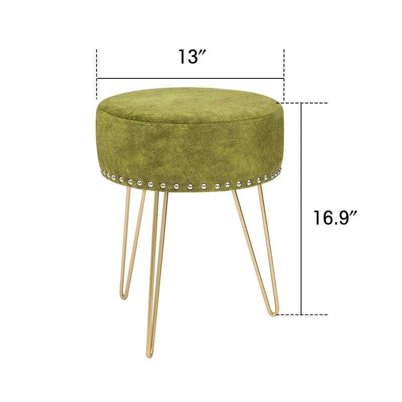 Tabouret rond Adeco, pouf en velours, pieds en métal doré