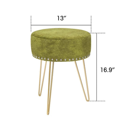 Tabouret rond Adeco, pouf en velours, pieds en métal doré