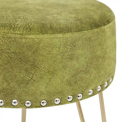 Tabouret rond Adeco, pouf en velours, pieds en métal doré