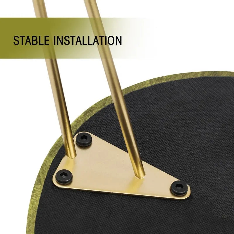 Tabouret rond Adeco, pouf en velours, pieds en métal doré