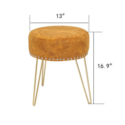 Tabouret rond Adeco, pouf en velours, pieds en métal doré
