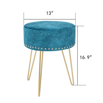Tabouret rond Adeco, pouf en velours, pieds en métal doré