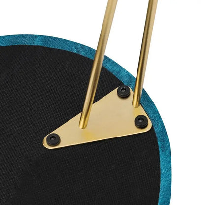 Tabouret rond Adeco, pouf en velours, pieds en métal doré