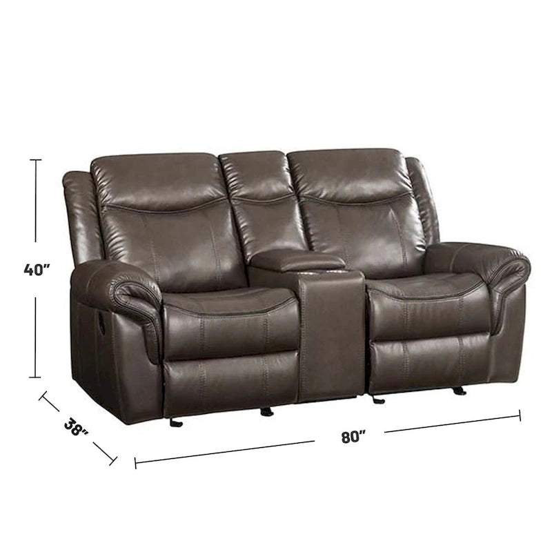Canapé deux places en cuir marron avec console et port USB